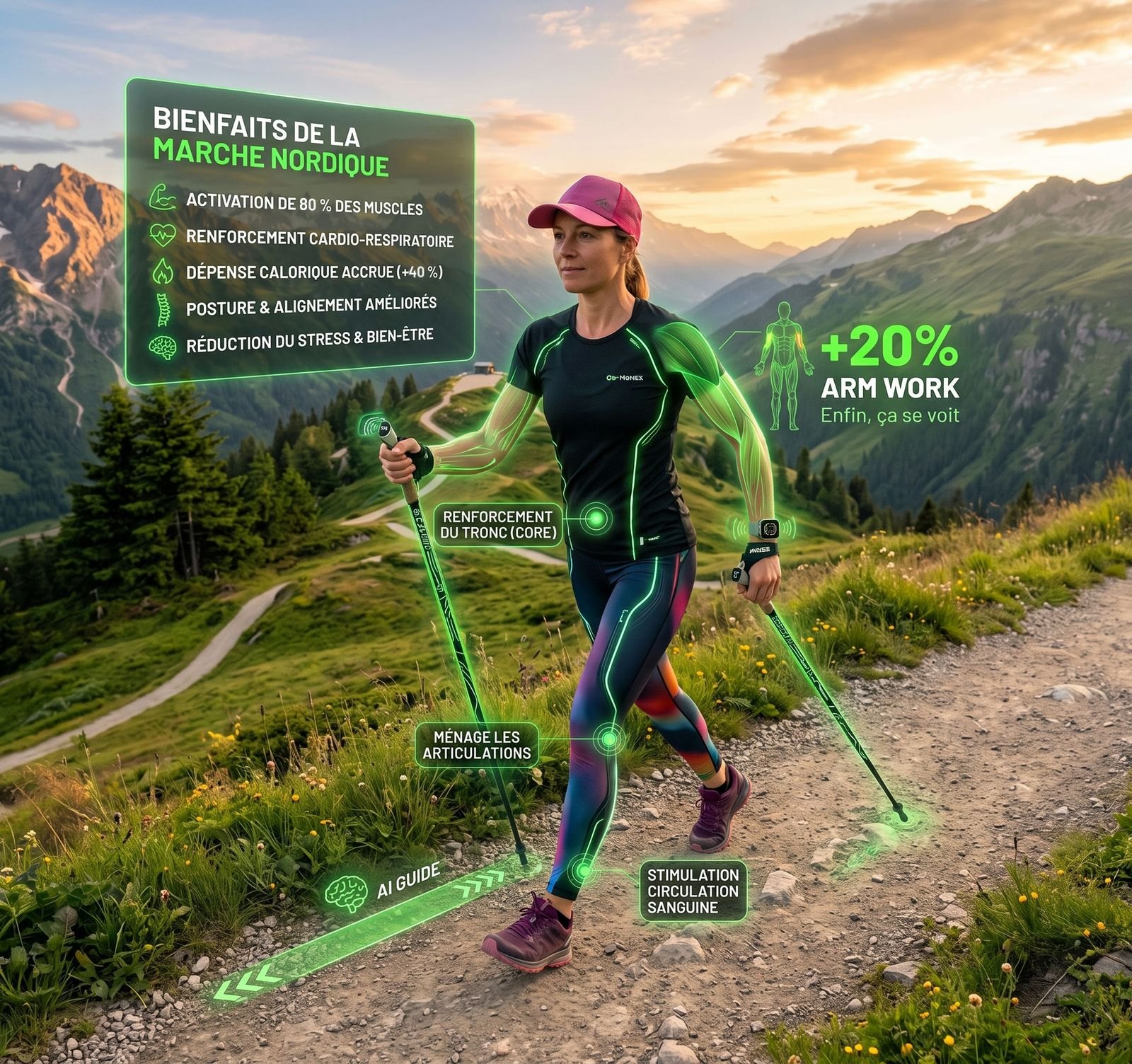 Schéma anatomique : les bienfaits de la marche nordique sur le corps et la santé